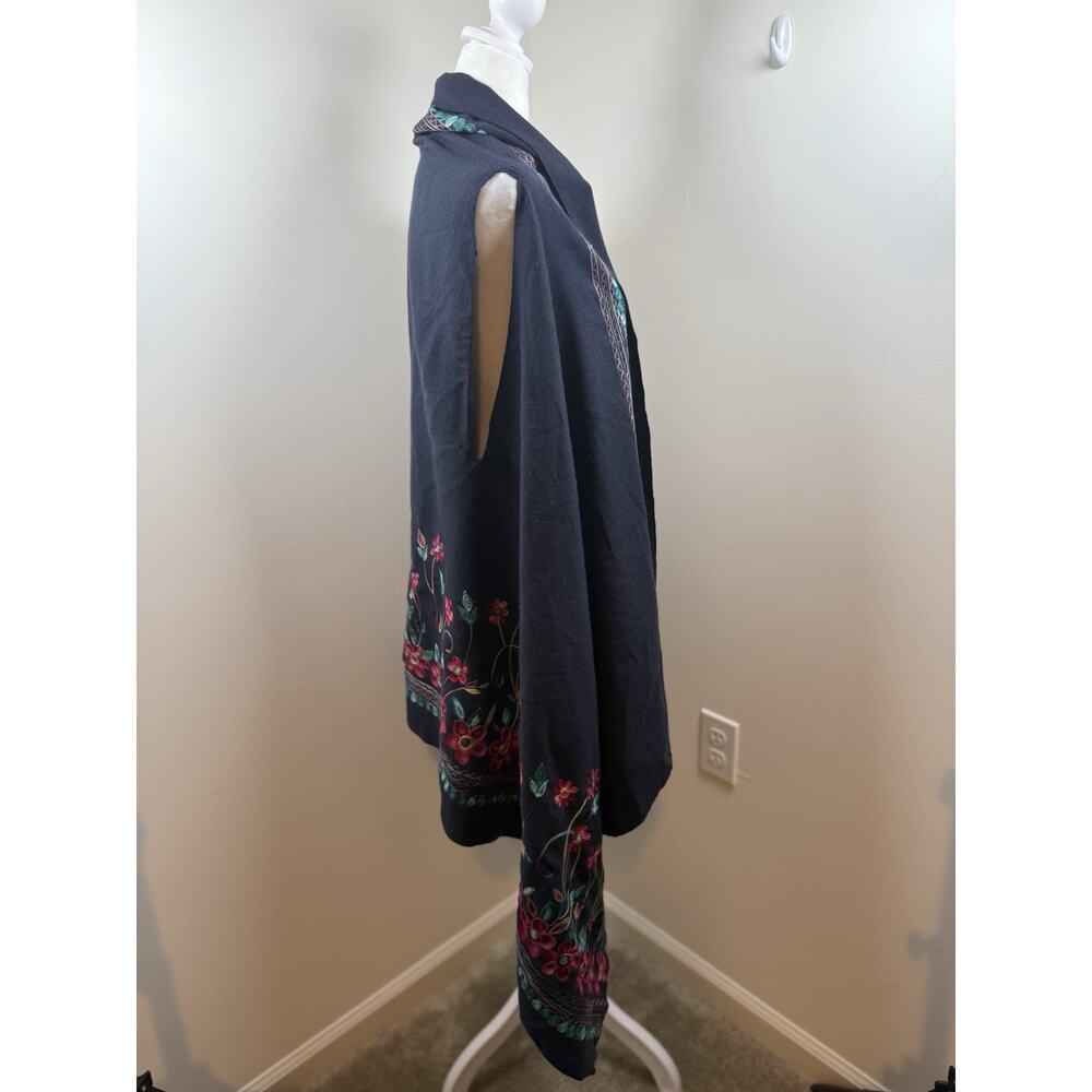 Embroidered Shawl Floral Blue Colorful One Size Boho Cottagecore Hippie Peasant - Picture 6 of 9